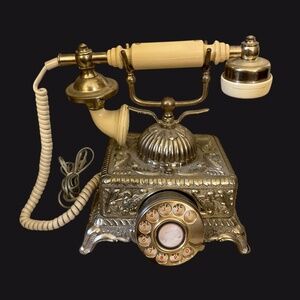 Vintage Ornate Rotary Telephone / Imperial / Brass / Hand Dial / Wall Cord